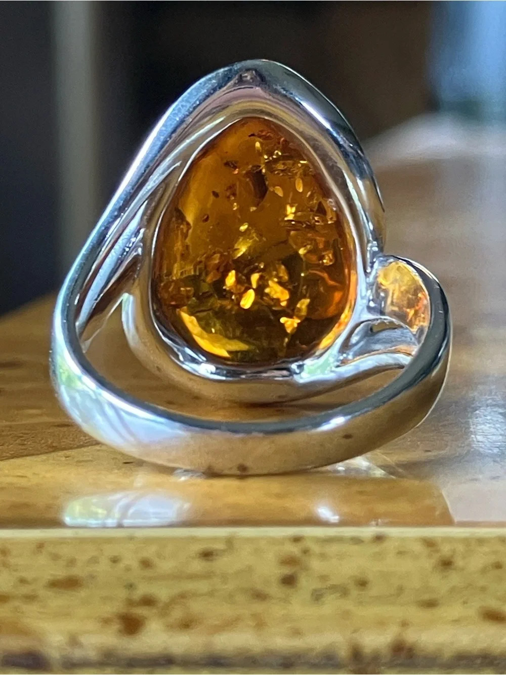 Genuine Amber Sterling Silver Ring Size 6